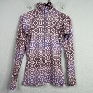 Nike Pro Shirt Women‎ S Purple Abstract 1/2 Zip Long Sleeve Athletic Workout Gym